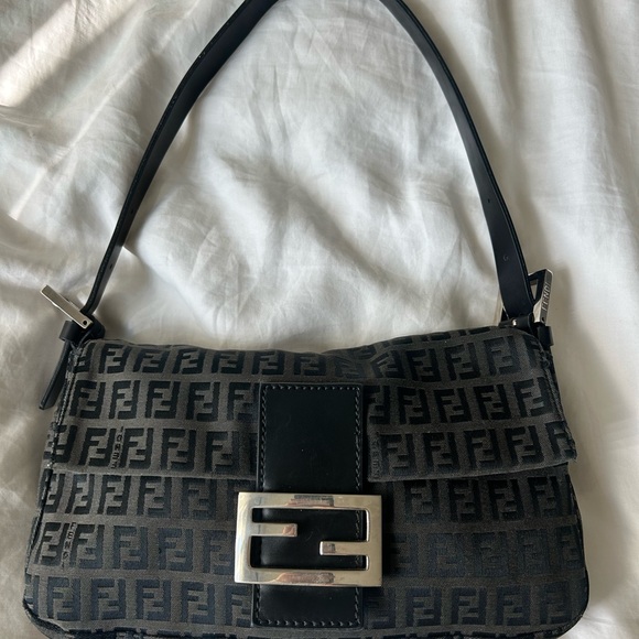 Fendi Handbags - Authentic Fendi Zucca Baguette Black Shoulder Bag